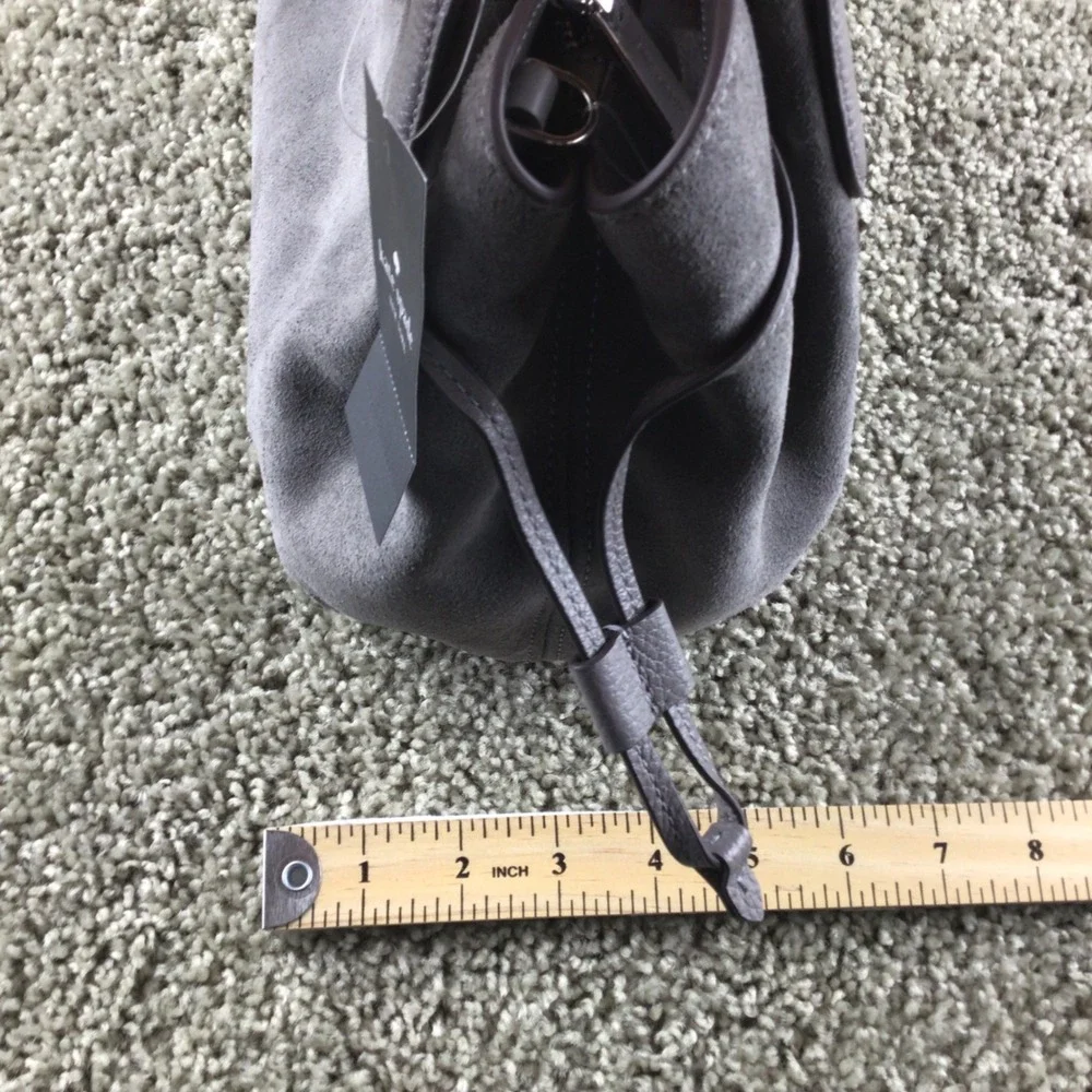 Kate Spade Dumpling Suede Leather Satchel Shoulder Bag Purse Grey KM141 NWT
